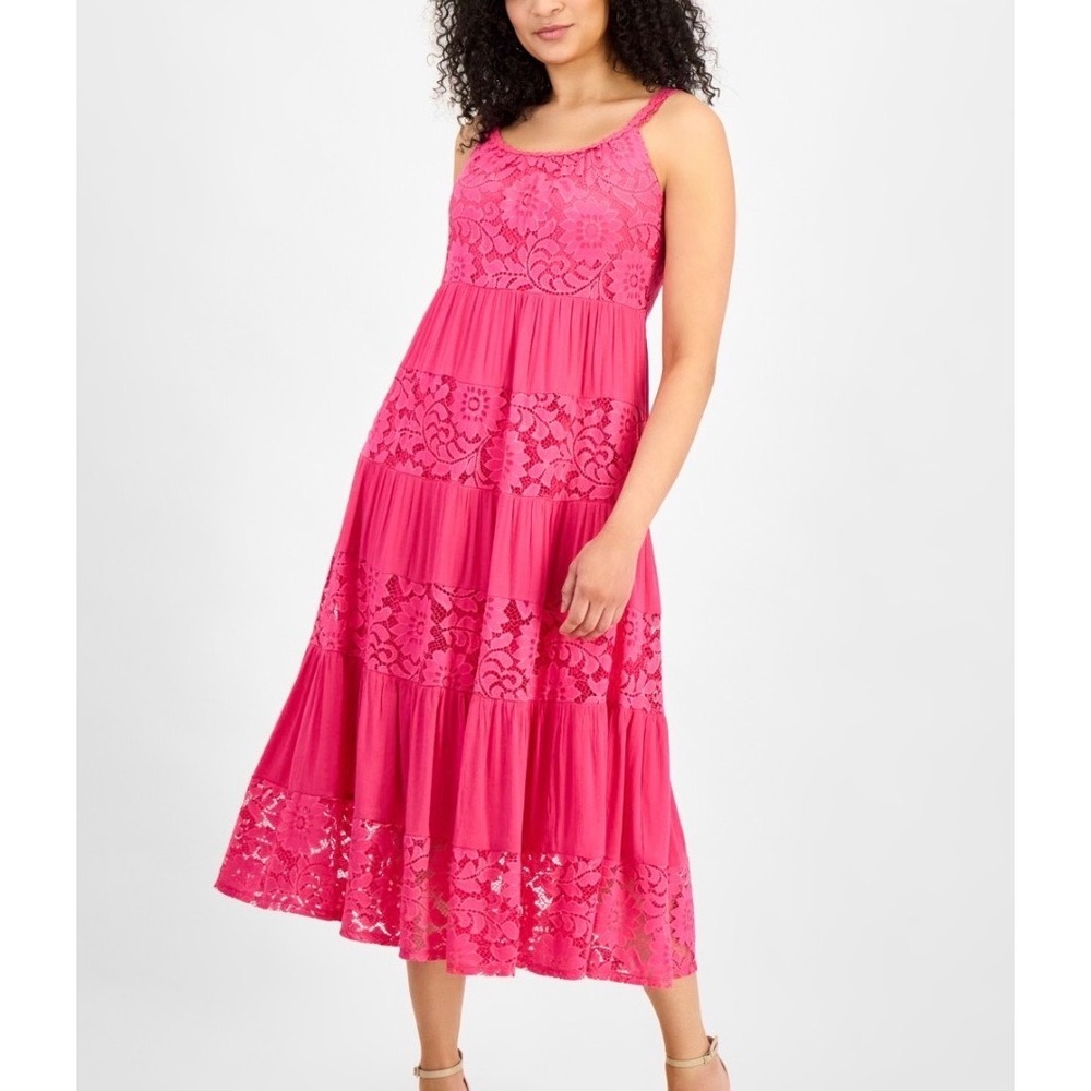 Signature by Robbie Bee Hot Pink Lace Tiered Maxi Dress PM RB63865P